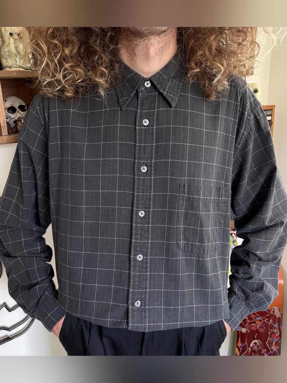 Vintage 90s 2000s Eddie Bauer HBT Plaid L/S Button Down Shirt ~ Size XL